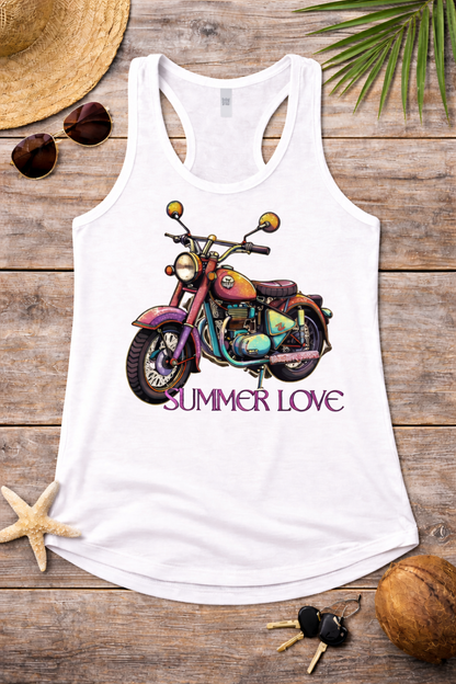 summer_love_flat_tank.png → "Summer Love Motorcycle Racerback Tank flat lay product shot"
